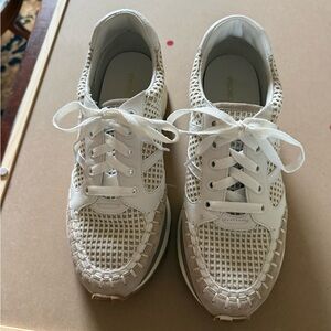 Veronica Beard White and Cream Mesh Sneakers